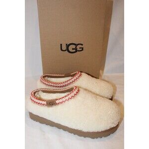 UGG WOMEN'S TASMAN MAXI CURLY SHEARLING SLIP ON SLIPPERS NATURAL NIB SZ 8